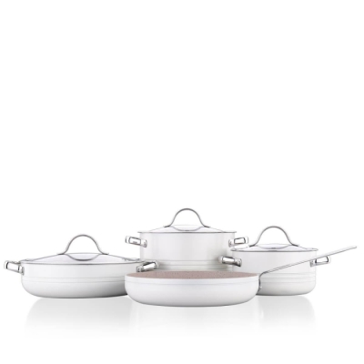 Korkmaz Tencere Seti A2619-2 Granit Linea 7 Parça Vanilya