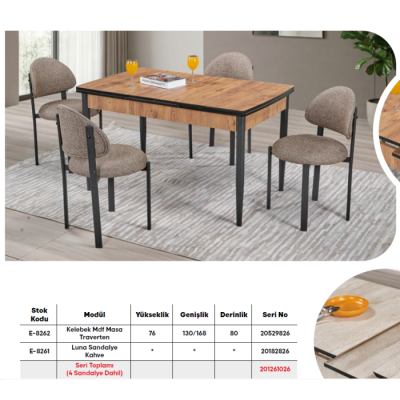 Ekol Mdf Masa Traverten Kelebek E-8262